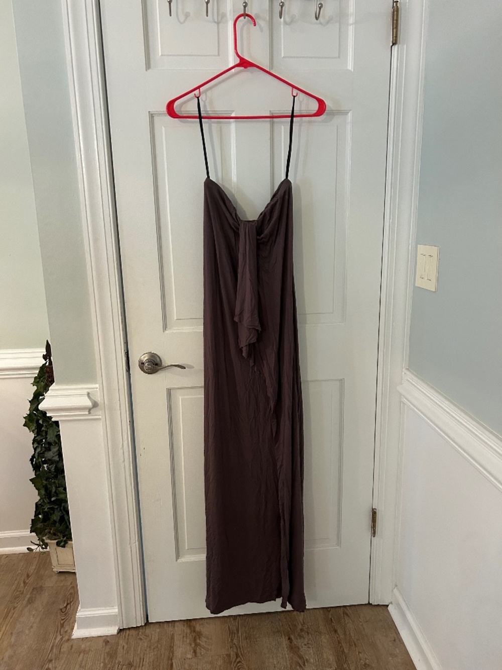 Brown Chocolate Draped Ruched Maxi Slip Dress Spaghetti Strap S